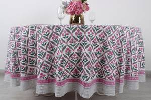 Hot Selling 100% Cotton <b>Table</b> <b>Cloth</b> Handmade Block Print Floral Design in Pink & Green for Dining Hot <b>Table</b> Cover - Product Image 6