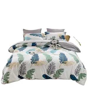 New Green luxury Tropical Comforter Cover Set Queen Size plant pattern on White Bedding Set with Sheets and Pillowcases