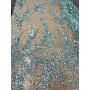 100% Polyester Sea Mist Crystal Hand-Beaded <b>Fabric</b> Embroidered Lace <b>Net</b> Jacquard Sheer Woven In-Stock Items Cross-Style - Product Image 2