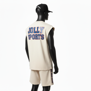 ชุดเสื้อกล้ามและกางเกงขาสั้นผู้ชาย ผ้าฝ้ายเนื้อดี ทนทาน พิมพ์ลายด้วยความร้อน ชุดเสื้อกล้ามและกางเกงขาสั้นผู้ชาย - Product Image 5