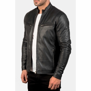 Chaqueta informal de piel de oveja de alta calidad para hombre, chaqueta de cuero para motocicleta de invierno con cuello levantado, respetuosa con el medio ambiente, a prueba de viento, logotipo frontal para exteriores - Product Image 5