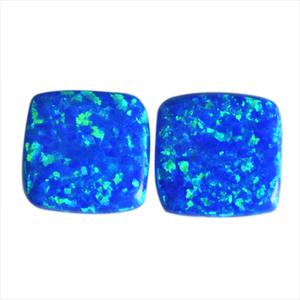 Par de Ópalos de Fuego de Alta Calidad, 4 CTW, Tamaño de Cabujón 11x10x2 MM, Ópalo de Fuego Sintético Brillante Azul Verde, Piedra Natural - Product Image 1