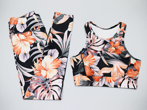 Leggings personnalisés à sublimation, taille mi-haute élastique, écologiques, respirants, séchage rapide, imprimé floral, vente en gros, pour gym et décontracté, 220g - Product Image 4