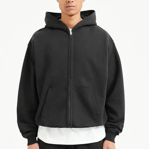 Sudaderas con capucha con cremallera de lana de algodón pesado para hombre, sudaderas de gran tamaño Boxy Fit, temporada de invierno, técnicas digitales lavadas a la piedra - Product Image 2