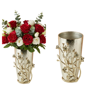 Vase à fleurs en aluminium martelé doré antique fait à la main, pot décoratif en métal rond moderne pour la décoration de la maison - Product Image 4