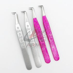 Professional Custom Logo Fiber Tip 90 Degree <b>Eyelash</b> Tweezers Stainless Steel <b>Beauty</b> <b>Tool</b> Sustainable Heart Handle Lashes Boot - Product Image 3