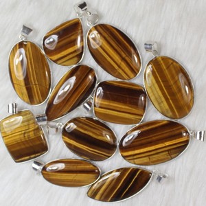 Oeil de tigre brun étincelant multi forme lunette réglage Cabochon 925 argent Sterling plaqué alliage fait à la main pendentif à la mode - Product Image 1