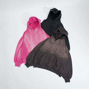 Streetwear personnalisé broderie poids lourd soleil délavé fermeture éclair lavage à l'acide sweat strass Boxy recadrée détresse sweats à capuche homme - Product Image 6