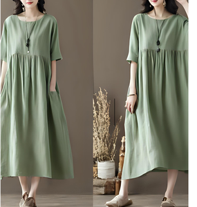 Vestido Largo Holgado <span class=keywords><strong>de</strong></span> Manga Corta para Mujer, Estilo Playero, Vestido Informal con Pliegues en la Cintura, Vestido para Chica para <span class=keywords><strong>Vacaciones</strong></span> - Product Image 5