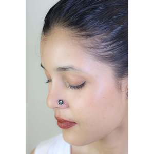 Piercing de Nariz de Plata 925 con Ópalo y Diamante, Diseño Redondo Rawa, Clip-on Nazakat, 6mm de Largo, Joyería Corporal de Acero Inoxidable - Product Image 4