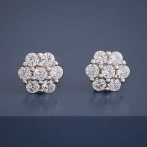 92.5 <b>Silver</b> <b>Stud</b> <b>Earrings</b> with Flower Design for Wedding Occasions - Product Image 5