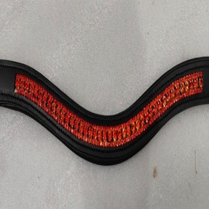 Équipement de course équestre de course de chevaux de haute qualité bande de front de cheval en cuir rembourrée avec 3 rangées de cristaux bande de front de chaîne bling - Product Image 3