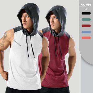 Best Quality Men Sport Hooded <b>Vest</b> <b>Running</b> Training Quick Drying Tank Tops Hoodies Workout Reflective Stripe Sleeveless <b>Vest</b> - Product Image 1