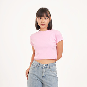 Camiseta recortada Rosa informal para mujer de Babytee Transpirable Anti-Pilling Algodón Secado rápido O-cuello Cuello Tops Precio ecológico - Product Image 2