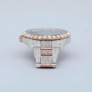 Luxe deux tons VVS Moissanite diamant montre-bracelet de haute qualité cadran marron mouvement à Quartz Antique Hip Hop Style pour hommes femmes - Product Image 4