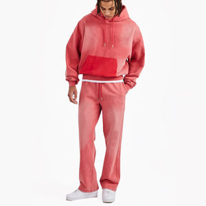 Conjunto Deportivo de 2 Piezas para Hombre, Estilo Urbano, Invierno, Color Sólido, Lavado Ácido, 100% Algodón, Sudadera con Capucha y Pantalones Joggers, OEM - Product Image 1