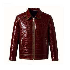 Mens Genuine <b>Leather</b> <b>Jacket</b> Crocodile Pattern Zip Up Biker <b>Jacket</b> Casual Streetwear <b>Winter</b> Motorcycle Outerwear Coat - Product Image 5