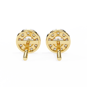 Boucles d'oreilles clous uniques en or 18 carats avec diamant de laboratoire, sertissage clos en or rose, blanc et jaune - Product Image 1