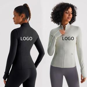 2024 femmes de haute qualité à manches longues Zip Gym Fitness entraînement Yoga veste confortable coupe-vent contrôle de l'estomac motif solide - Product Image 2