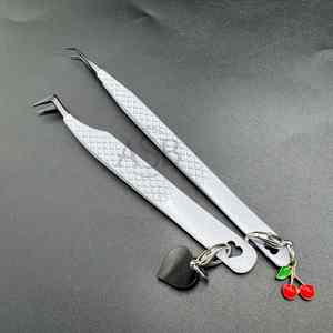 Black & White Diamond Grip Eyelash <b>Tweezers</b> Heart Engraved Custom Stainless Steel Pointed Tip Lash <b>Tweezers</b> With Heart Charms - Product Image 3