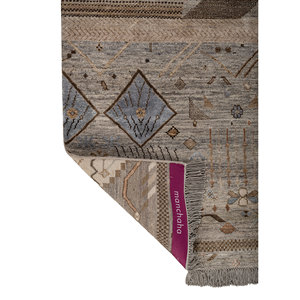 Tapis Manchaha grande surface noué à la main en laine et soie, motif géométrique gris et noir pour usage domestique, salon, couloir - Modèle Lws-05 - Product Image 5