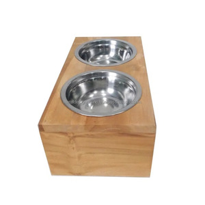 Estación de cuencos elevados de acero inoxidable de madera de mango macizo, comedero automático para perros y comida para gatos y cuencos elevados para comida de mascotas - Product Image 3