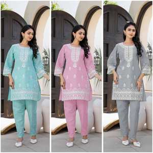 Afsana algodón chikankari bordado Co Ord Set Lakhnvi trabajo - Product Image 1