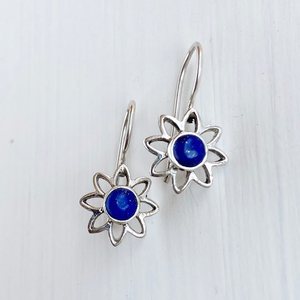 Boucles d'oreilles en argent Sterling 925 Lazuli Lazuli fleur bijoux de mode pour femmes boucles d'oreilles Lapis Lazuli - Product Image 1