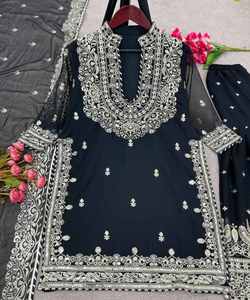 Robe cousue indienne robes de mariée Sharara Eid Maria formelle beau Style arabe Boutique Design haut Sharara Dupatta ensemble - Product Image 3
