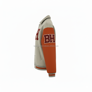 Veste universitaire en laine et polyester 380 GSM bicolore Beige Orange lettre brodée personnalisée Logo Design vestes universitaires pour femmes - Product Image 3