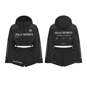 <b>Women</b> GSM Polyester Windbreaker Short Set Green <b>White</b> Panel Crop <b>Jacket</b> Custom Logo Breathable Windbreaker Shorts Set - Product Image 6