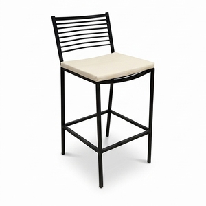 Tabouret de bar moderne en métal durable avec siège en similicuir gris, accoudoirs fixes, design minimaliste pour usage commercial extérieur - Product Image 4