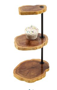 ถาดไม้อะคาเซียแบบวางเท้าสูงทำด้วยมือสำหรับวางเค้กเครื่องล้างจานปลอดภัยสำหรับเสิร์ฟเค้กผลไม้ - Product Image 3