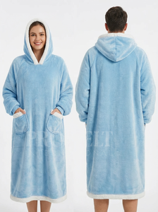 2026 New Design Embroidery Logo <b>Sherpa</b> <b>Hoodie</b> Dress with White Trim Cozy Fleece Comfy Pockets Oversized Long Length Hoodies - Product Image 2