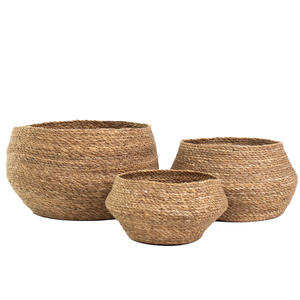 Bol potelé en jonc de mer de style fermier moderne authentique tissé à la main pour salles à manger rustiques élégantes salons et salles de bains - Product Image 4