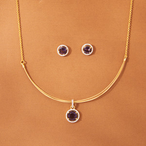 Conjuntos de joyería de moda de calidad de exportación en línea colgante delicado de Zirconia cúbica con revestimiento de dos tonos - Product Image 1