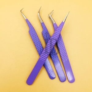 Pince à épiler professionnelle pour extensions de cils, pince à épiler violette, pince à épiler violette avec revêtement en poudre, prix de gros, acier inoxydable, vison - Product Image 6