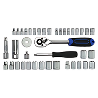 Jeu de clés à douilles professionnel 40 pièces en chrome vanadium CR-V avec coffret métallique, embouts 1/2" et 3/8", poignée rotative et poignée à cliquet
