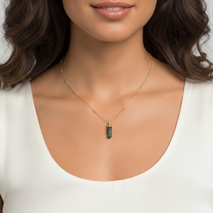 Emerald Bullet Shape <b>Gold</b> Plated Sterling Silver Ball <b>Chain</b> Pendant Necklace-Trendy Engagement Wedding Party Jewelry - Product Image 5