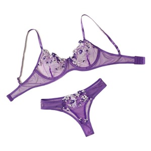 Body sexy en maille respirante brodé violet avec détails floraux à sequins, soutien léger, lingerie sculptante pour femme, été - Product Image 1