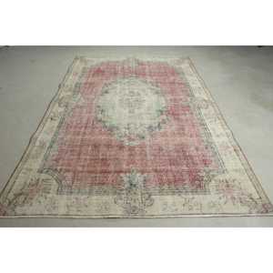 6.2x9.1 ft Turkish Large Eco-Friendly <b>Wool</b> Rug Traditional Vintage <b>Red</b> Patchwork Latex Backing Rug - Product Image 1