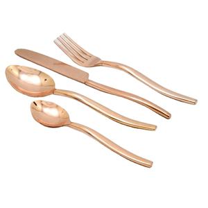 Conjunto de cubertería de acero inoxidable con mango curvo, juego individual de cubiertos de oro rosa y plata, hecho a mano, Real - Product Image 1