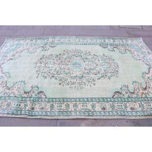 พรมวินเทจขนาด 5.5x9.1 ฟุต พรมตุรกีขนาดใหญ่ พรมขนสัตว์สีน้ำเงินลายอิคัต - Product Image 4