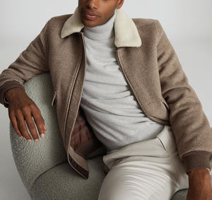 OEM service custom winter logo print shearling fleece thick lining trucker suede <b>jacket</b> for <b>men</b> - Product Image 5