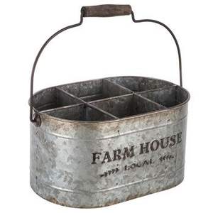 Caddy galvanizado duradero con mango de madera para picnic al aire libre, barbacoa, almacenamiento de servicio, diseño rústico de granja - Product Image 1