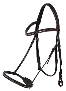 Bridon de cheval de style western avec logo personnalisé, en cuir véritable noir de haute qualité, pour l'équitation et l'entraînement, avec surpiqûres décoratives - Product Image 2