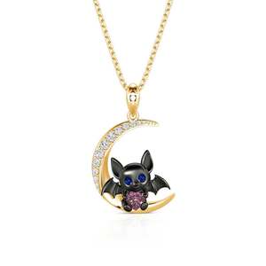 Collier Jeulia Moon Huggers personnalisé avec pendentif cœur et pierre de naissance - Chaîne tendance en acier inoxydable plaqué or avec accents de diamants et de perles - Product Image 1
