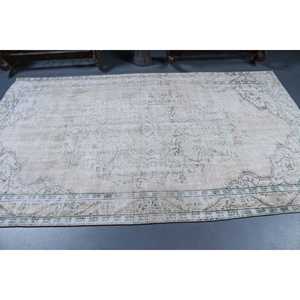 Grand tapis turc vintage 5,1x8,6 pieds, tapis en laine unie blanc et bleu - Product Image 3