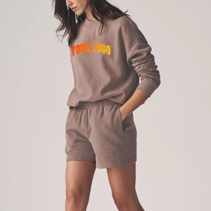 Conjunto de 2 piezas de material de algodón 100% de calidad superior para mujer, ligero, transpirable, de secado rápido, con logotipo personalizado, ropa de calle, patrón sólido - Product Image 1