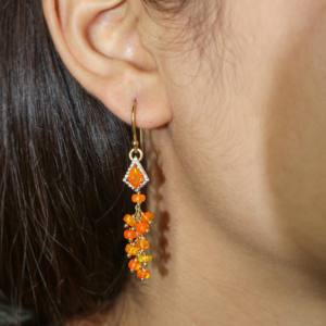 Boucles d'oreilles pour femmes en argent sterling 925 avec breloque opale orange naturelle en or jaune rempli de pierres de naissance, cadeau de bijoux - Product Image 3